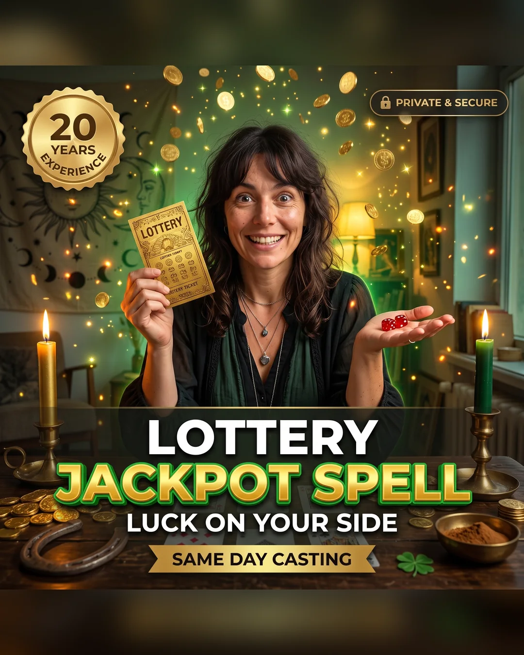 Lottery Spell cover by Melinora, a luck working cast with one turned coin
