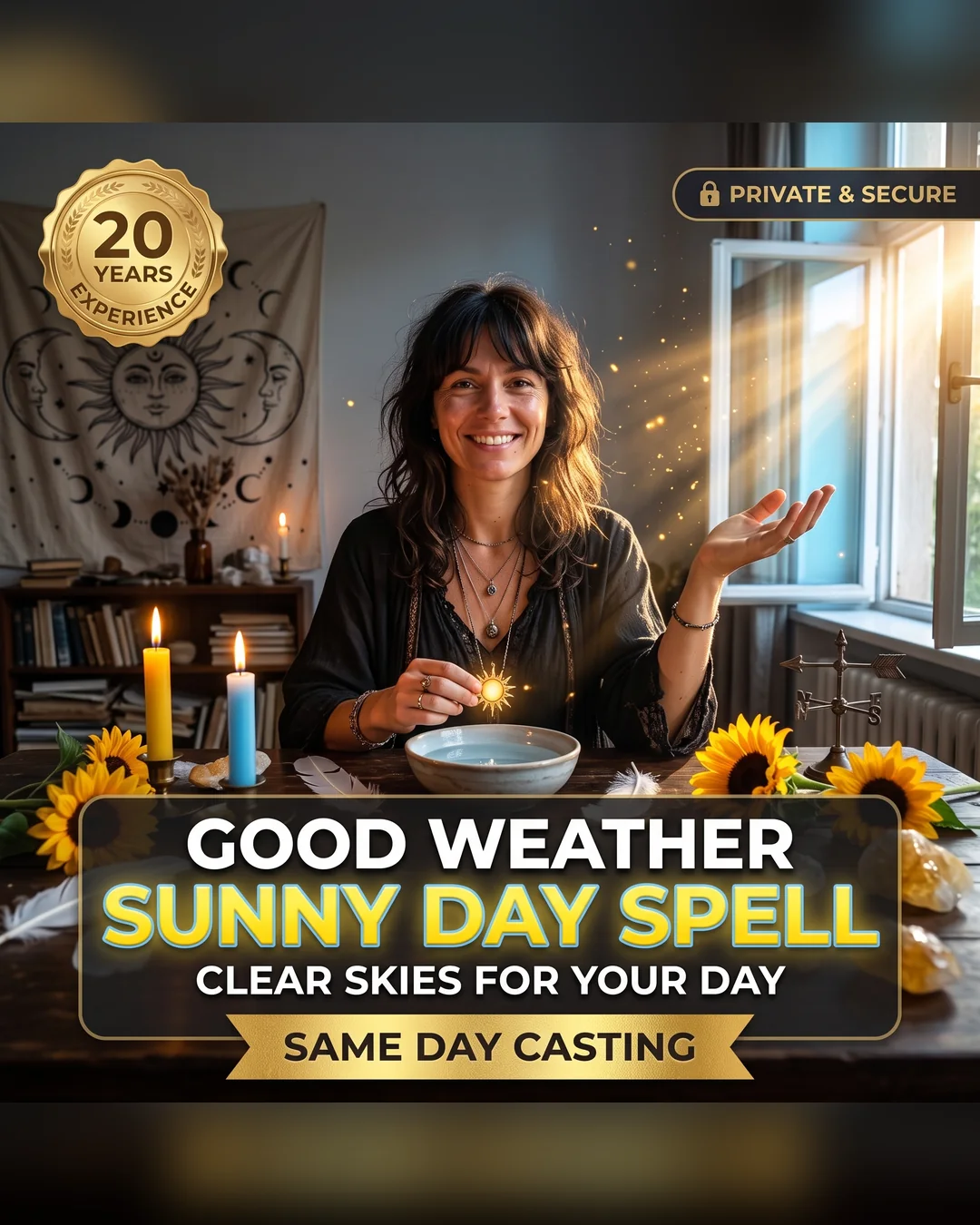 Good Weather Spell cover by Melinora, a working for one named day such as a wedding or an outdoor event